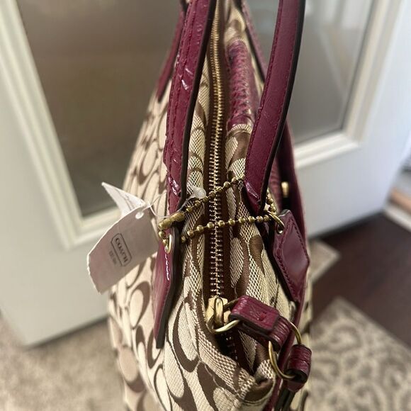 Coach Signature Python Raspberry Stripe Tote Bag - Picture 6 of 10